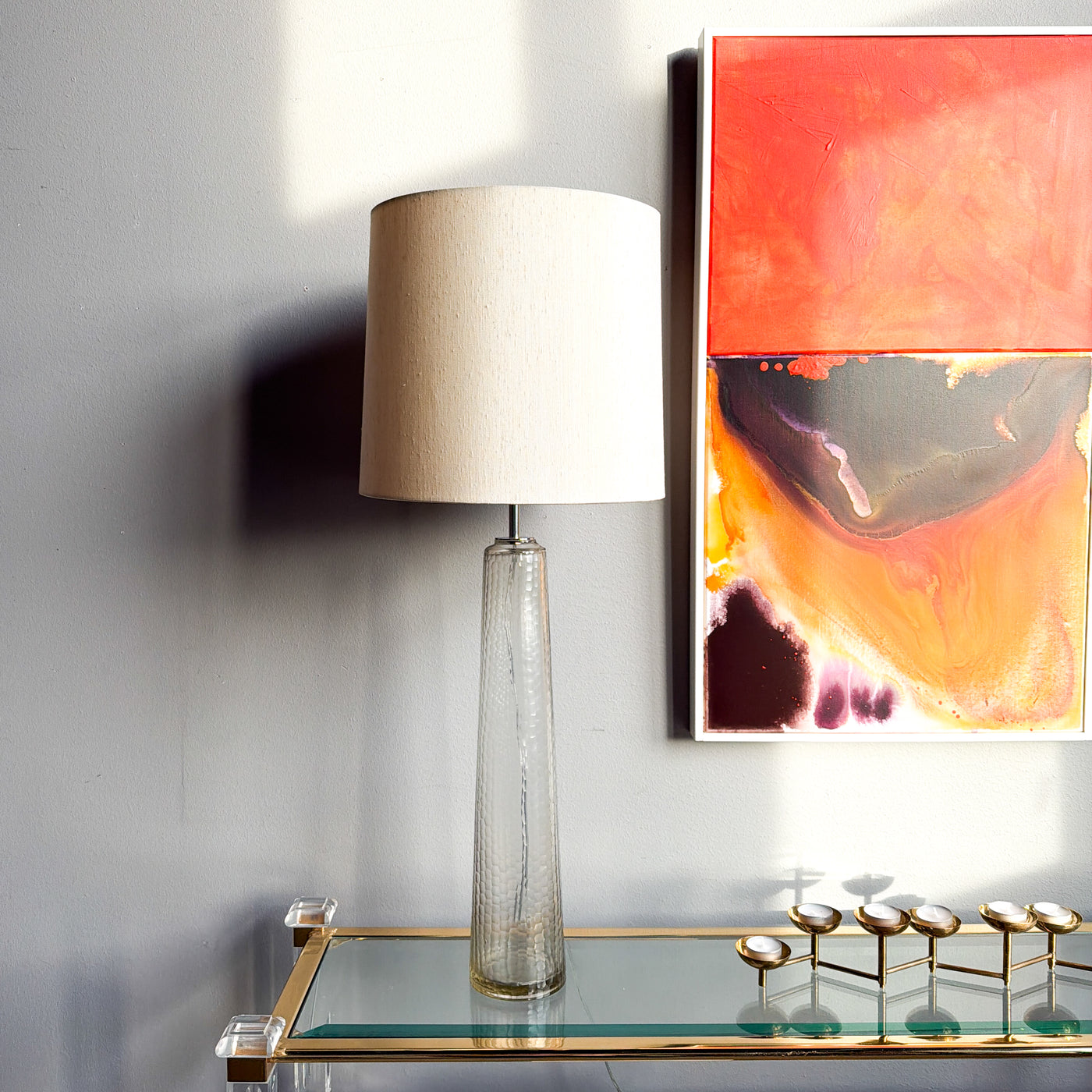 Hög bordslampa med glasfot, 60/70-tal