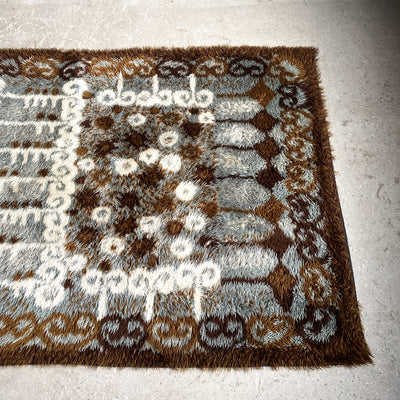 Ryamatta - brun, vit och gråblå, 132x200 cm