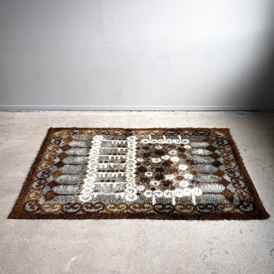 Ryamatta - brun, vit och gråblå, 132x200 cm