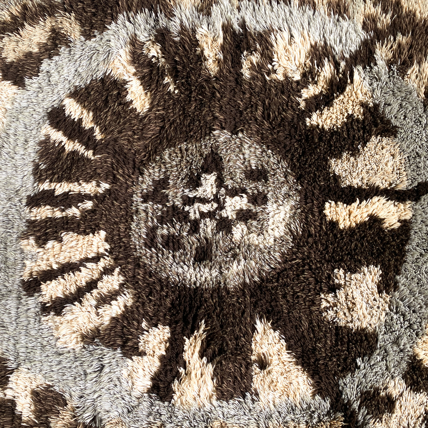 Tjock ryamatta med lång lugg - brun, beige och gråblå/grön, 150x212 cm