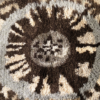 Tjock ryamatta med lång lugg - brun, beige och gråblå/grön, 150x212 cm