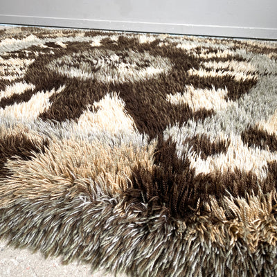 Tjock ryamatta med lång lugg - brun, beige och gråblå/grön, 150x212 cm