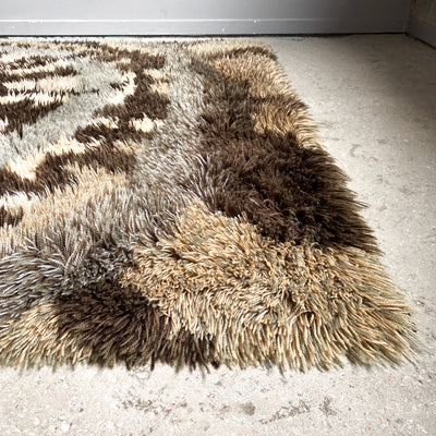 Tjock ryamatta med lång lugg - brun, beige och gråblå/grön, 150x212 cm
