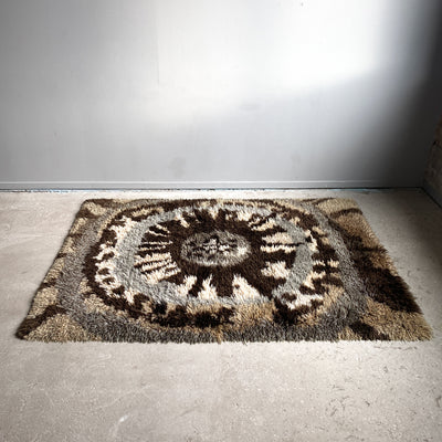 Tjock ryamatta med lång lugg - brun, beige och gråblå/grön, 150x212 cm
