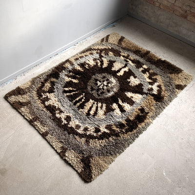 Tjock ryamatta med lång lugg - brun, beige och gråblå/grön, 150x212 cm