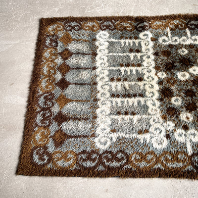 Ryamatta - brun, vit och gråblå, 132x200 cm