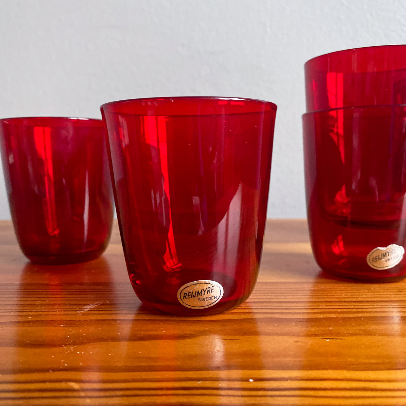 6 st röda glas - Monica Bratt, Reijmyre Glasbruk