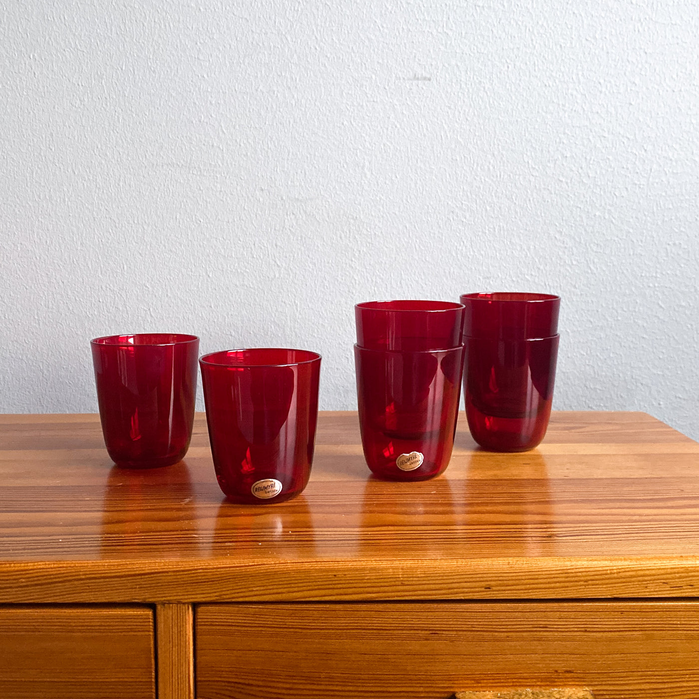 6 st röda glas - Monica Bratt, Reijmyre Glasbruk