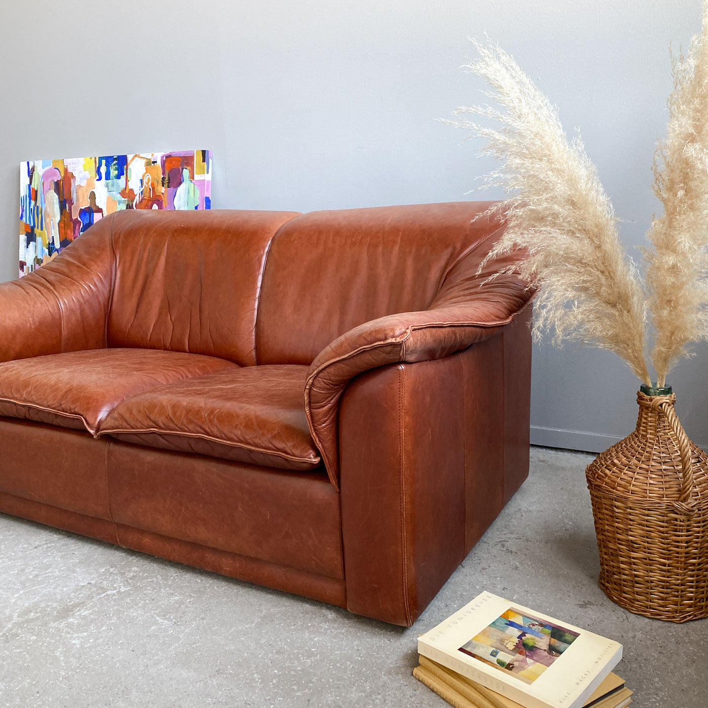 Cognacsfärgad skinnsoffa 80-tal - 2 sits | Vintagebyrån | Second hand ...