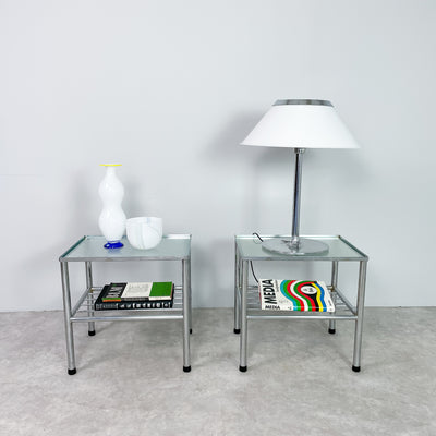Bord i frostat glas och krom - par