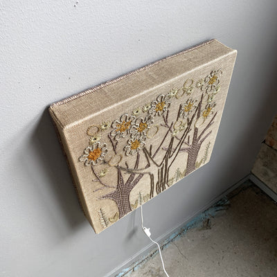 Vägglampa i broderad textil