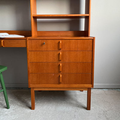 Hyllsektion i teak med skrivbord, Bodafors - Bertil Fridhagen