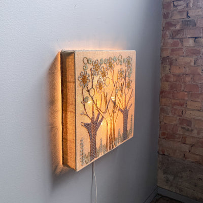 Vägglampa i broderad textil