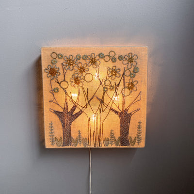 Vägglampa i broderad textil