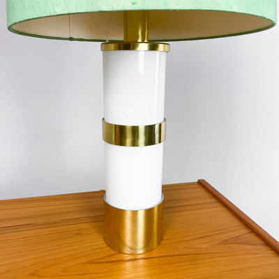 Lampa vit glasfot, grön skärm