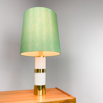 Lampa vit glasfot, grön skärm