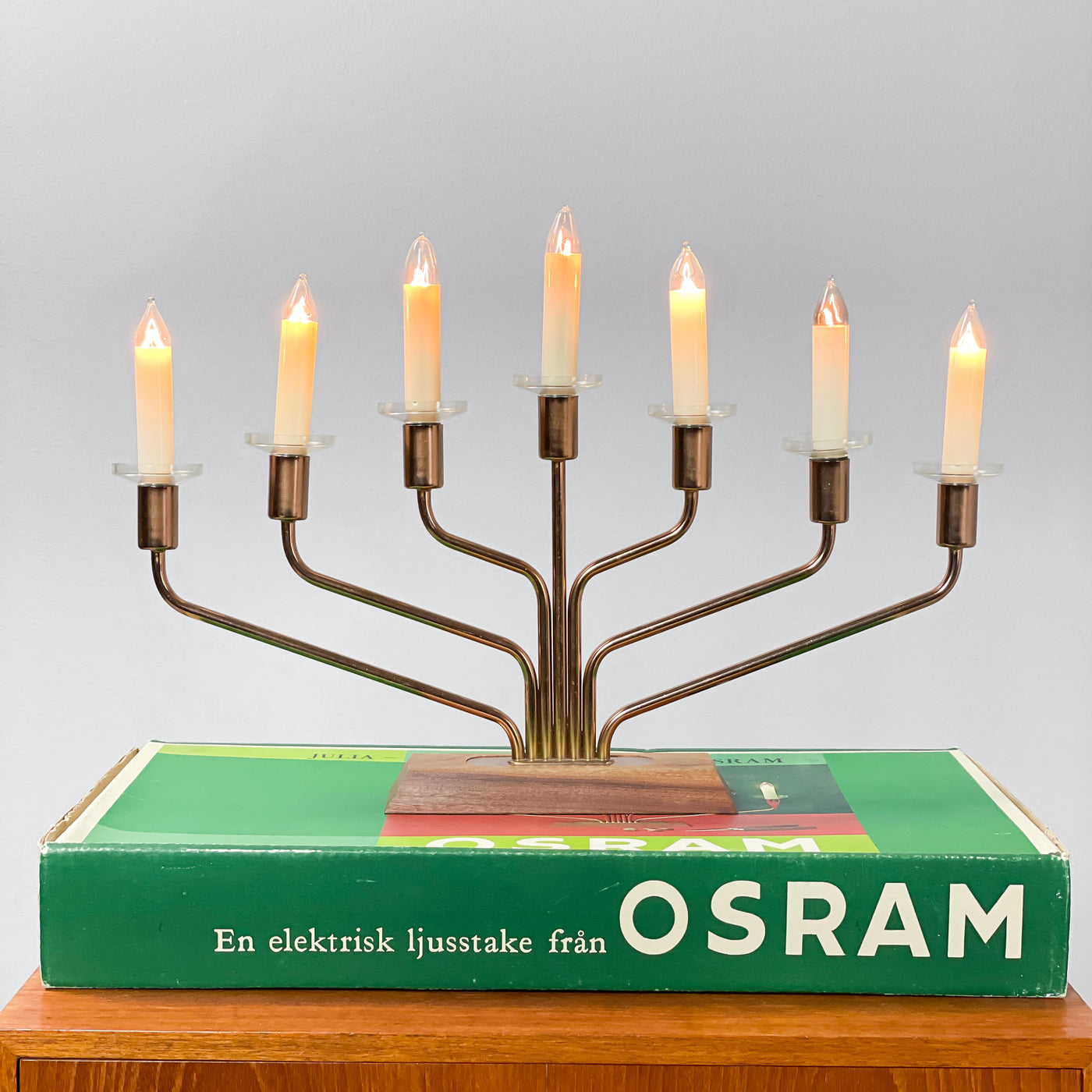 Osram ljusstake mässing och teak - sjuarmad