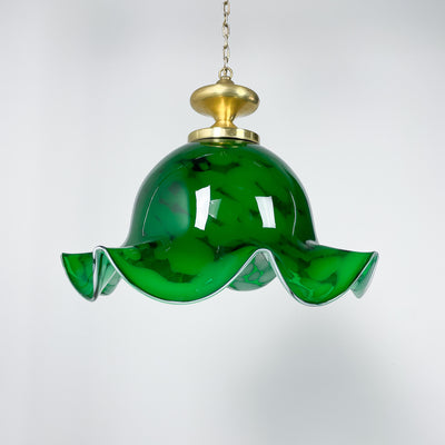 Lampa grönt glas och mässing