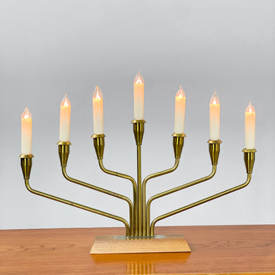 Adventsljusstake mässing och teak - sjuarmad